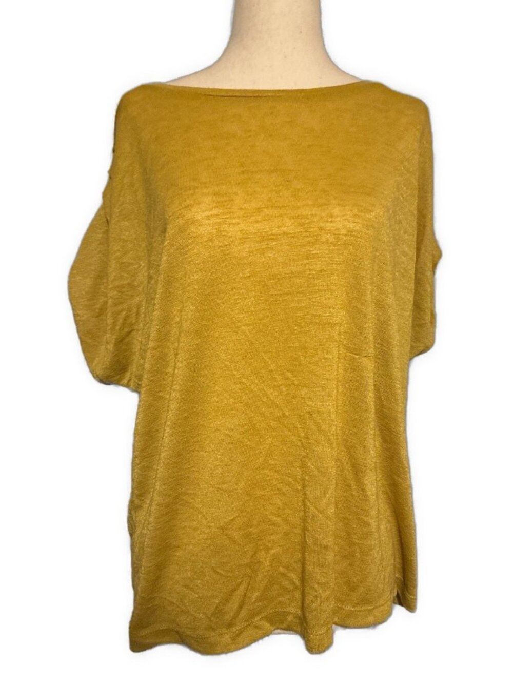 Iwie Solid Mustard Yellow Oversized Ruched Short Sleeve Knit Top Italy Xxl